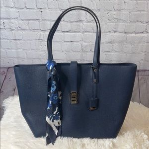 Michael Kors Navy Tote with brass hardware scarf